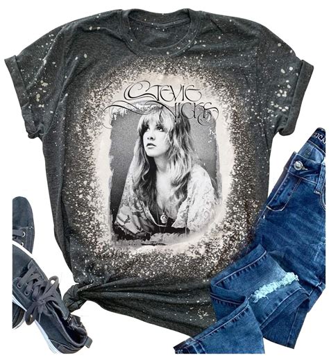 Buy Stevie Nicks Bleached T Shirts Womens Retro Funny Rock Music Letter Print Tee Tops Concert ...