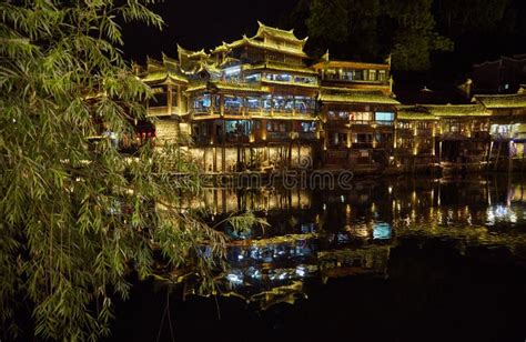 Fenghuang Ancient Town Illuminated at Night Stock Image - Image of china, beautiful: 167969433