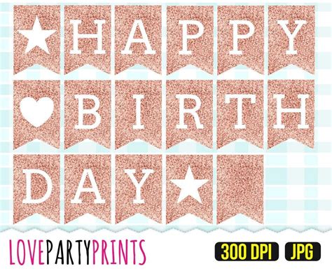 Printable Happy Birthday Rose Gold Glitter BANNER Birthday | Etsy UK ...