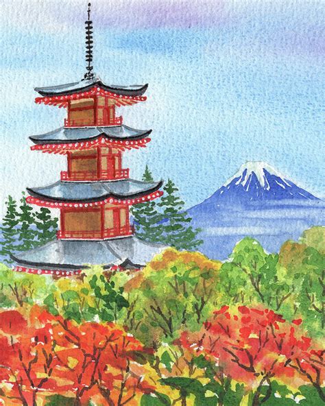 Japanese Pagoda Watercolor Painting Painting by Irina Sztukowski - Fine Art America