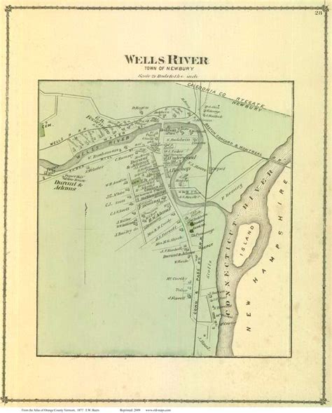 Wells River - Newbury, Vermont 1877 Old Town Map Reprint - Orange Co. - OLD MAPS