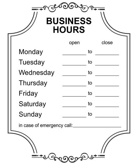 Printable Business Hours Signs | Business hours sign, Store hours sign, Sign templates