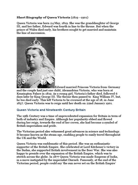 Short Biography of Queen Victoria | PDF | Queen Victoria | British Empire