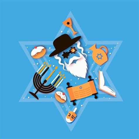 Premium Vector | Happy hanukkah. the jewish festival of lights. jew man character in david stars ...