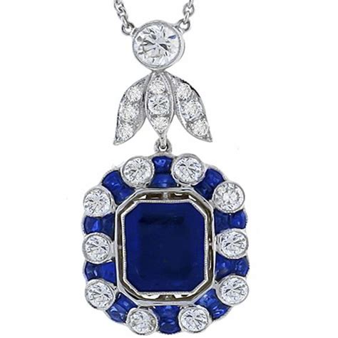 Art Deco 6.15ct Emerald Faceted Cut Sapphire 2.71ct Round Cut Diamond ...