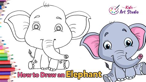 Learn How to Draw a Cute Baby Elephant and Color It in! - YouTube