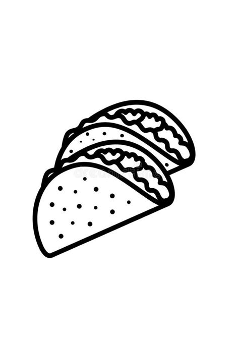 Taco Food Black and White Lineart Drawing Illustration. Hand Drawn Lineart Illustration in Black ...