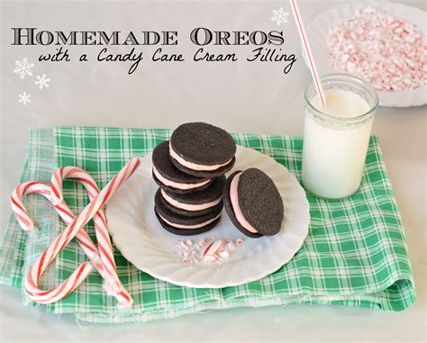 Homemade oreos with a candy cane filling