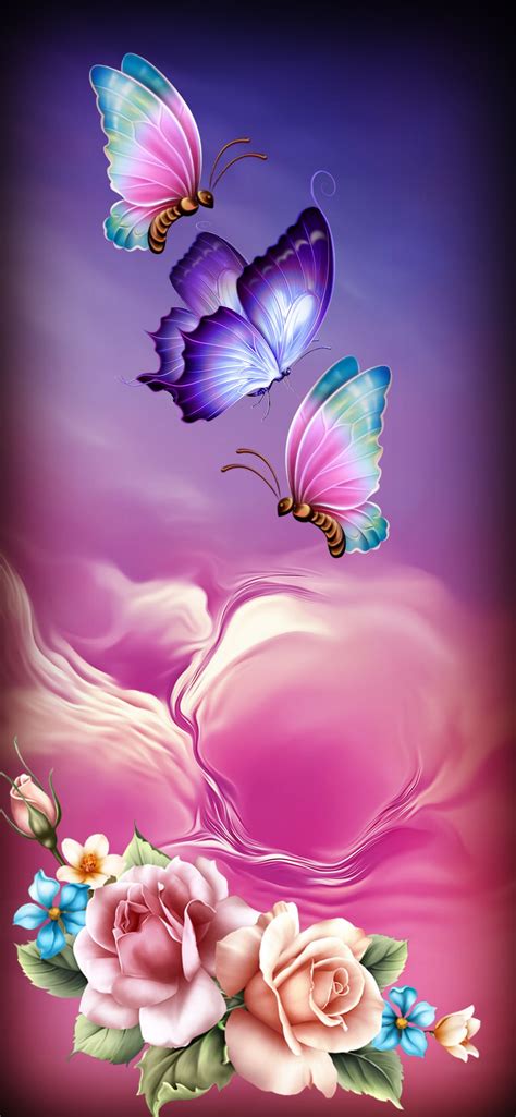 Wallpaper Pink Flower Art Purple Blue Butterfly Butterfly Images - Download Free Mock-up