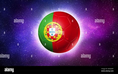 3D soccer ball with Portugal team flag, football 2022. Space background ...