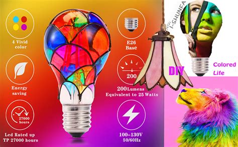 I-SHUNFA Edison Stained Glass LED Light Bulb, Heatless E26 A19/A60 Bulbs for Home Party ...