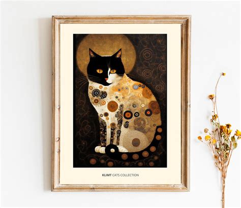 Gustav Klimt Cat Print, the Kiss, Klimt Flowers Cat Poster, Cat Art ...