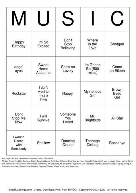 Music Bingo Template