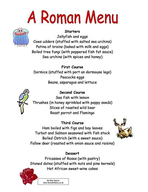 A Roman Menu Sample | Free Year 7 PDF Worksheet