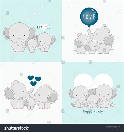 Cute Elephant Family Little Elephant Middle Stock Vector (Royalty Free ...