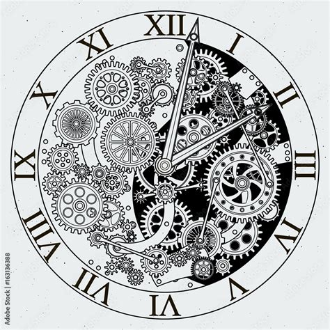 Watch parts. Clock mechanism with cogwheels. Vector illustrations Stock Vector | Adobe Stock