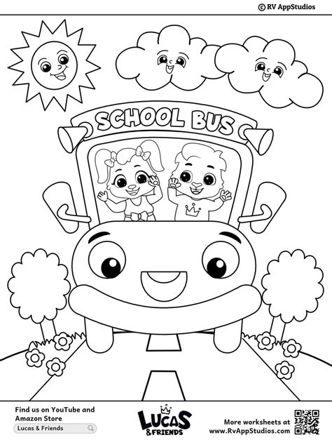 Wheels On The Bus Coloring Page for Children. Free Printable to ...