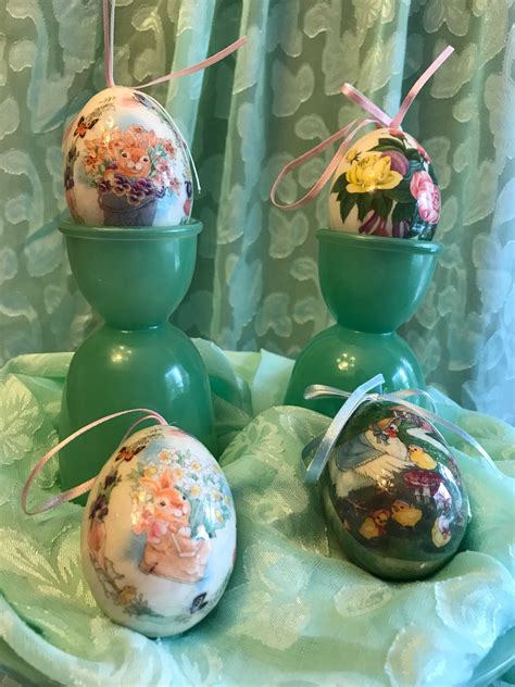 Vintage Easter Egg Ornaments, Set of Easter Eggs, Paper Mache Ornaments, Easter Decorations ...