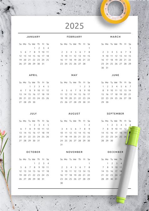 Printable Yearly Calendar