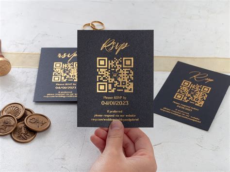 Rsvp Card With QR Code, Gold, Rose Gold or Silver Foil Printed, Rsvp Cards for Wedding, Modern ...