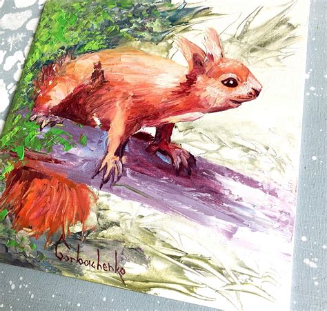 Red Squirrel Oil Painting Original Art 10 by 10 in Impasto | Etsy