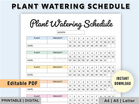 Editable Plant Watering Schedule Printable Monthly Plant - Etsy