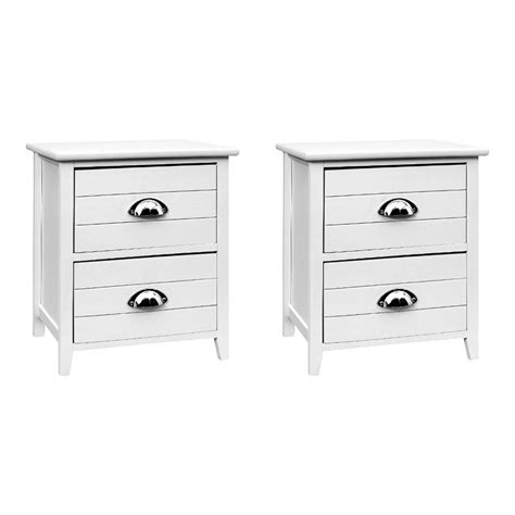 Artiss Bedside Tables 2 Drawers Side Table Storage Nightstand White Bedroom Wood - Home Living Depot