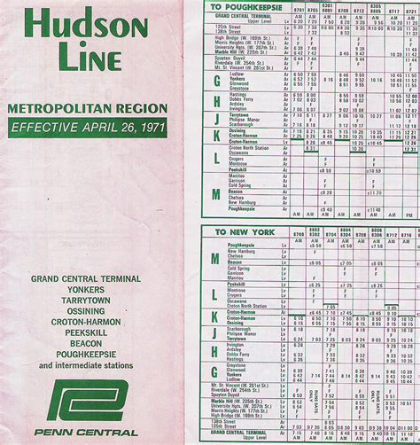 1971 Penn Central Hudson Line Timetable