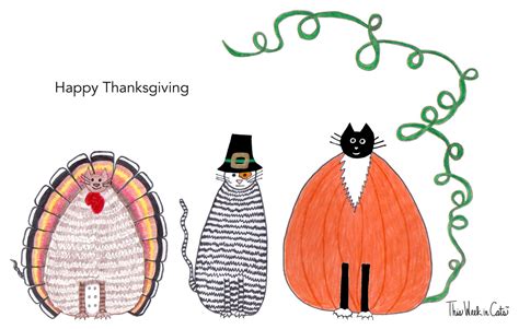 Cat Card Happy Thanksgiving Funny Cats Three Cats Turkey Pilgrim ...