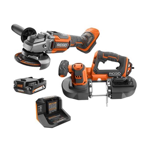 Ridgid 18v cordless 2 tool combo kit with compact band saw brushless 4 1 2 in angle grinder 2 0 ...