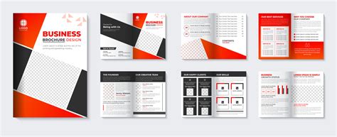 Corporate brochure template and minimalist booklet company profile red cover page leaflet design ...