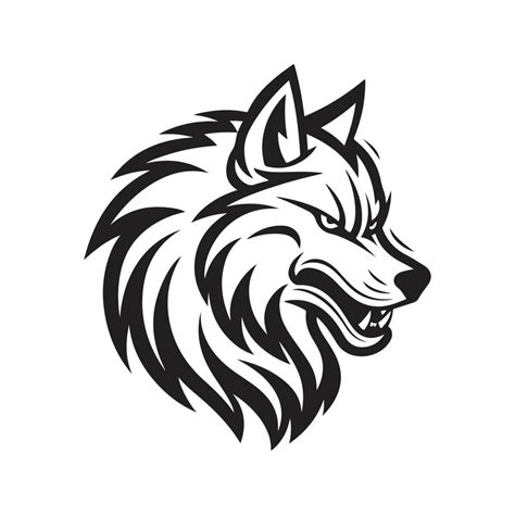 wolf, logo concept black and white color, hand drawn illustration ...