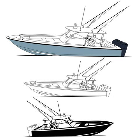 Side view fishing boat vector line art and one 33891359 Vector Art at ...