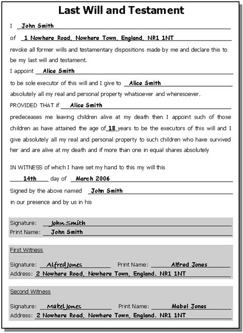 Printable Sample Last Will And Testament Template Form | Last will and testament, Will and ...