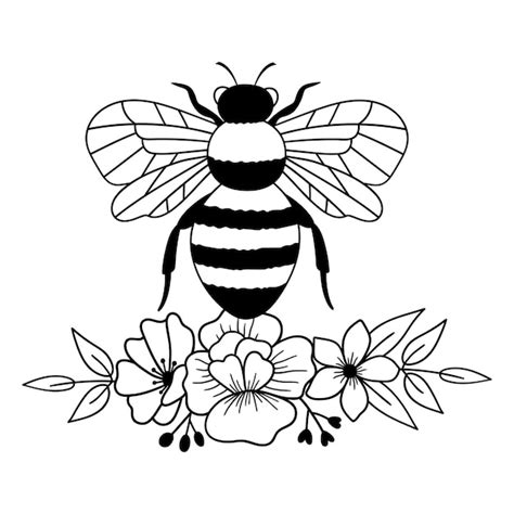 Premium Vector | Floral bee bee with flowers outline drawing line ...