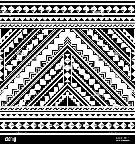 Polynesian geometric seamless vector pattern, Hawaiian tribal cool monochrome design inspired by ...