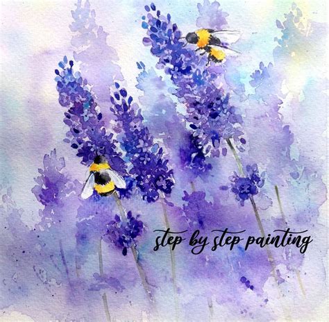 Bees and Lavender watercolour tutorial - Rachel McNaughton