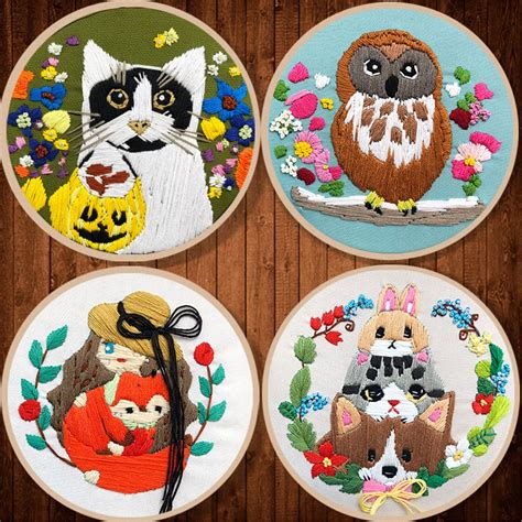 Beginner Embroidery Full Kit Animal Pattern DIY | Etsy