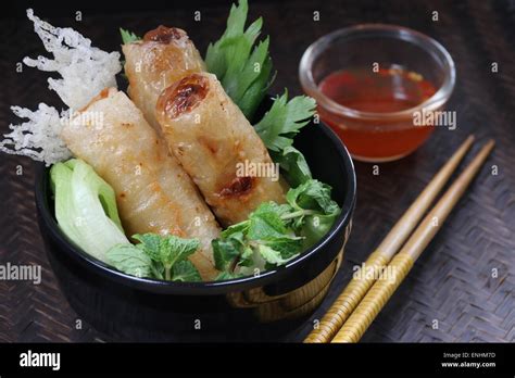 Cha Gio, Vietnamese fried spring rolls, served with chili dipping sauce ...