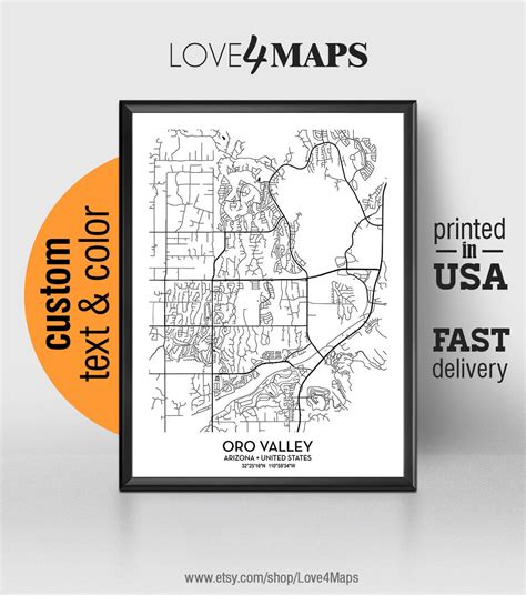 Oro Valley Arizona Map Oro Valley City Print Oro Valley - Etsy