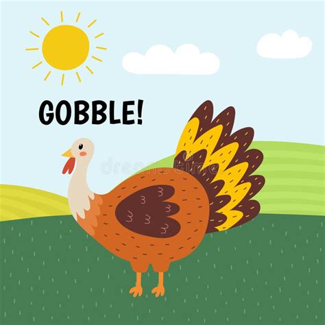 Turkey Saying Gobble Print. Cute Farm Character on a Green Pasture Making a Sound Stock ...