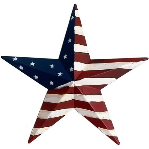 Metal American Flag Barn Star Decor Patriotic Mounted 3D Wall Art July of 4th Decoration ...