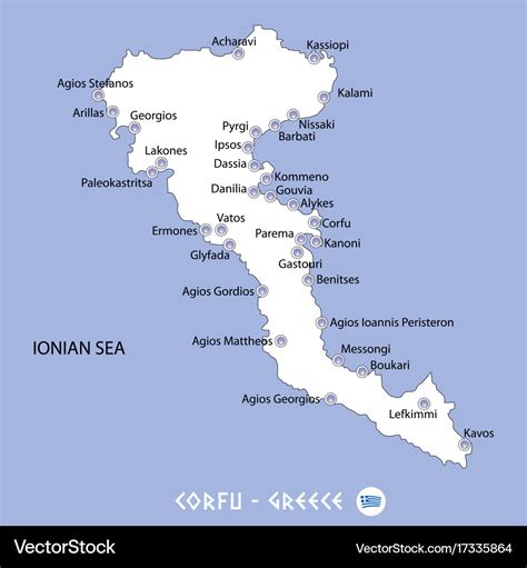 Island of corfu in greece white map and blue Vector Image