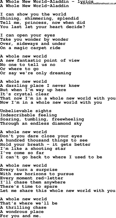 Love Song Lyrics for:A Whole New World-Aladdin