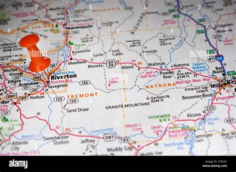 A map of Riverton, Wyoming marked with a push pin Stock Photo - Alamy