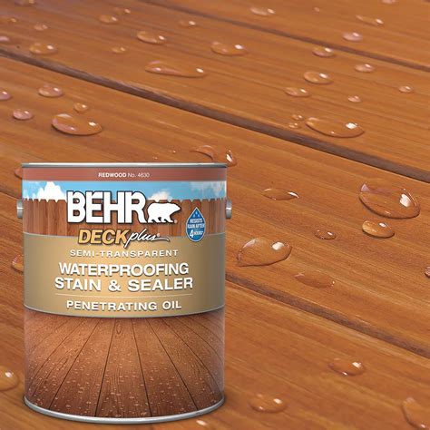 BEHR DECKPLUS Semi-Transparent Waterproofing Stain & Sealer Penetrating Oil - Redwood No ...