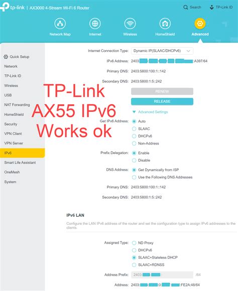 My ER605 V2 won't do IPv6, but my TP-Link AX55 can do it on the same ...