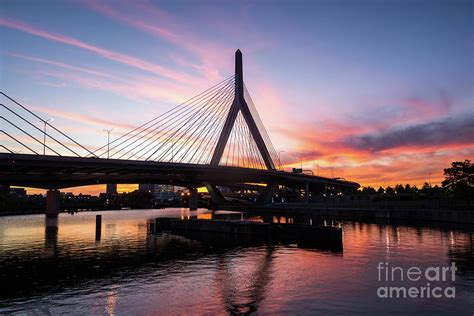 Boston Zakim Bunker Hill Bridge At Sunset Photo Photograph by Paul Velgos