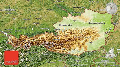 Physical Map of Austria, satellite outside