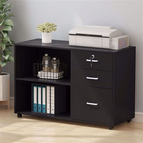 Tribesigns 3 Drawer Wood File Cabinets with Lock, Large Modern Lateral Mobile Filing Cabinets ...